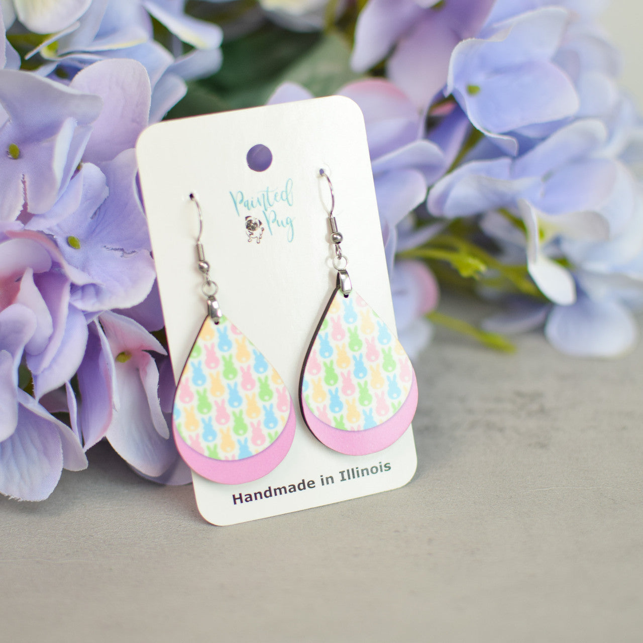 Easter Bunny Marshmallow Shape Teardrop Dangle Earrings