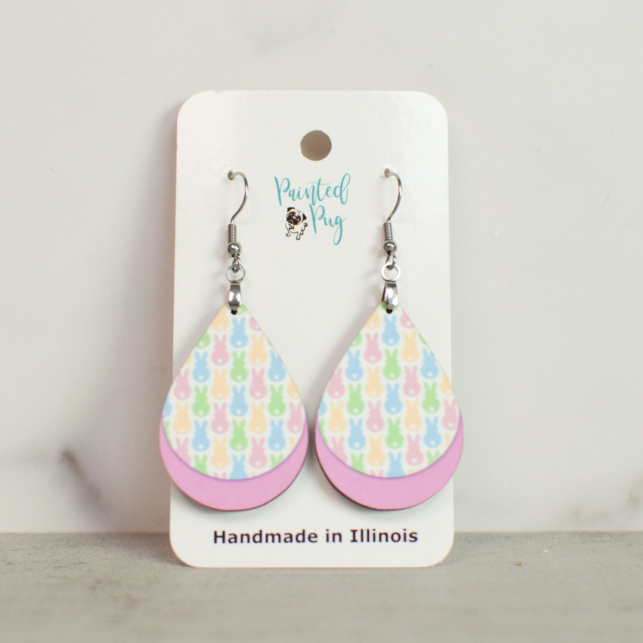 Easter Bunny Marshmallow Shape Teardrop Dangle Earrings