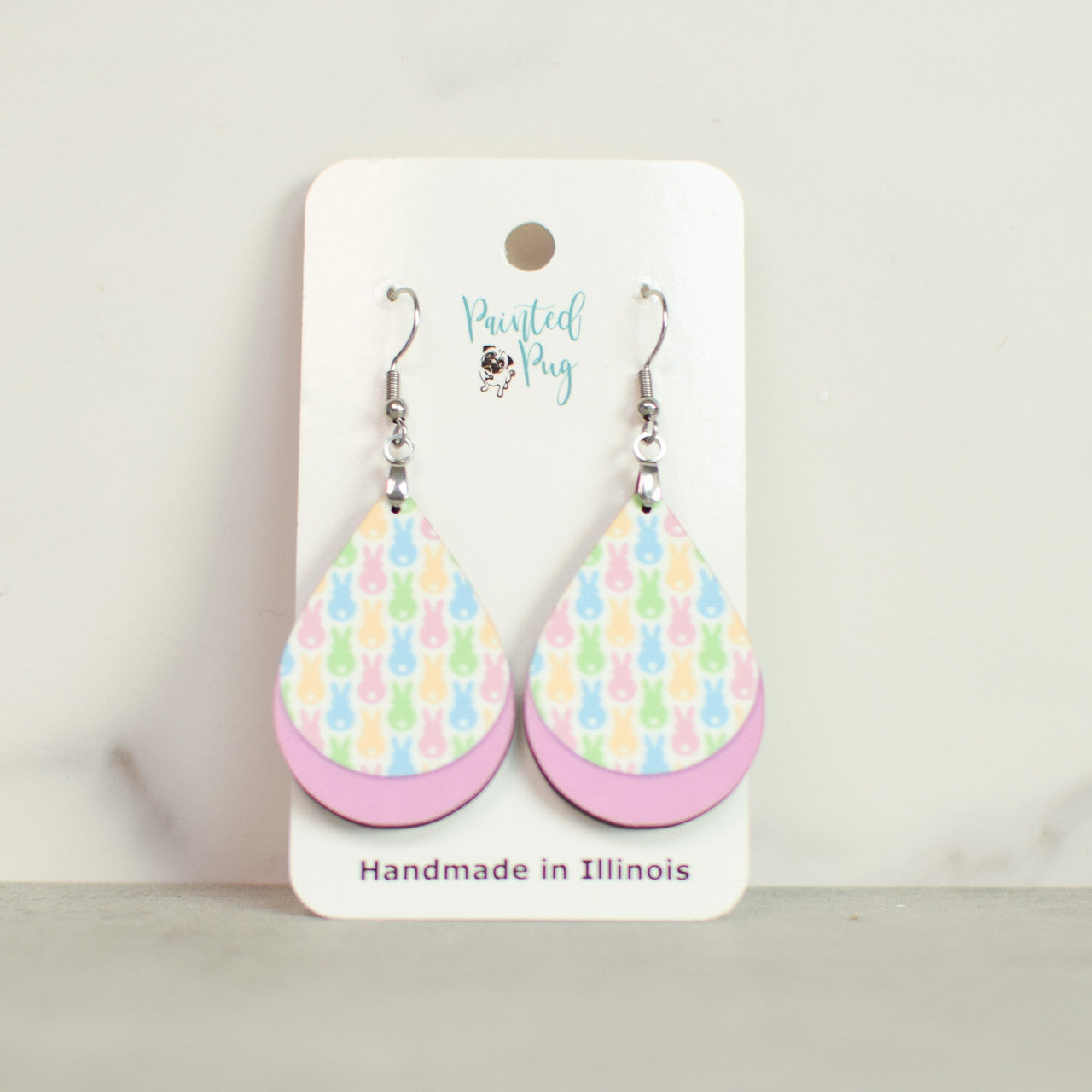 Easter Bunny Marshmallow Shape Teardrop Dangle Earrings