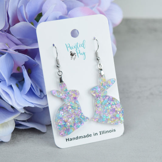 Easter Earrings for Women Purple Glitter Acrylic