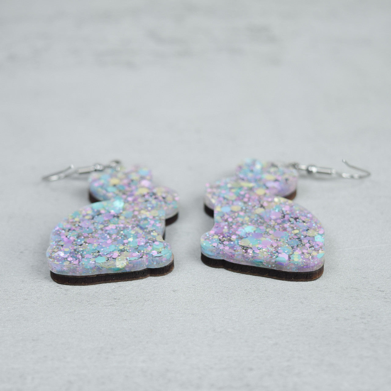 Easter Earrings for Women Purple Glitter Acrylic with Walnut Wood