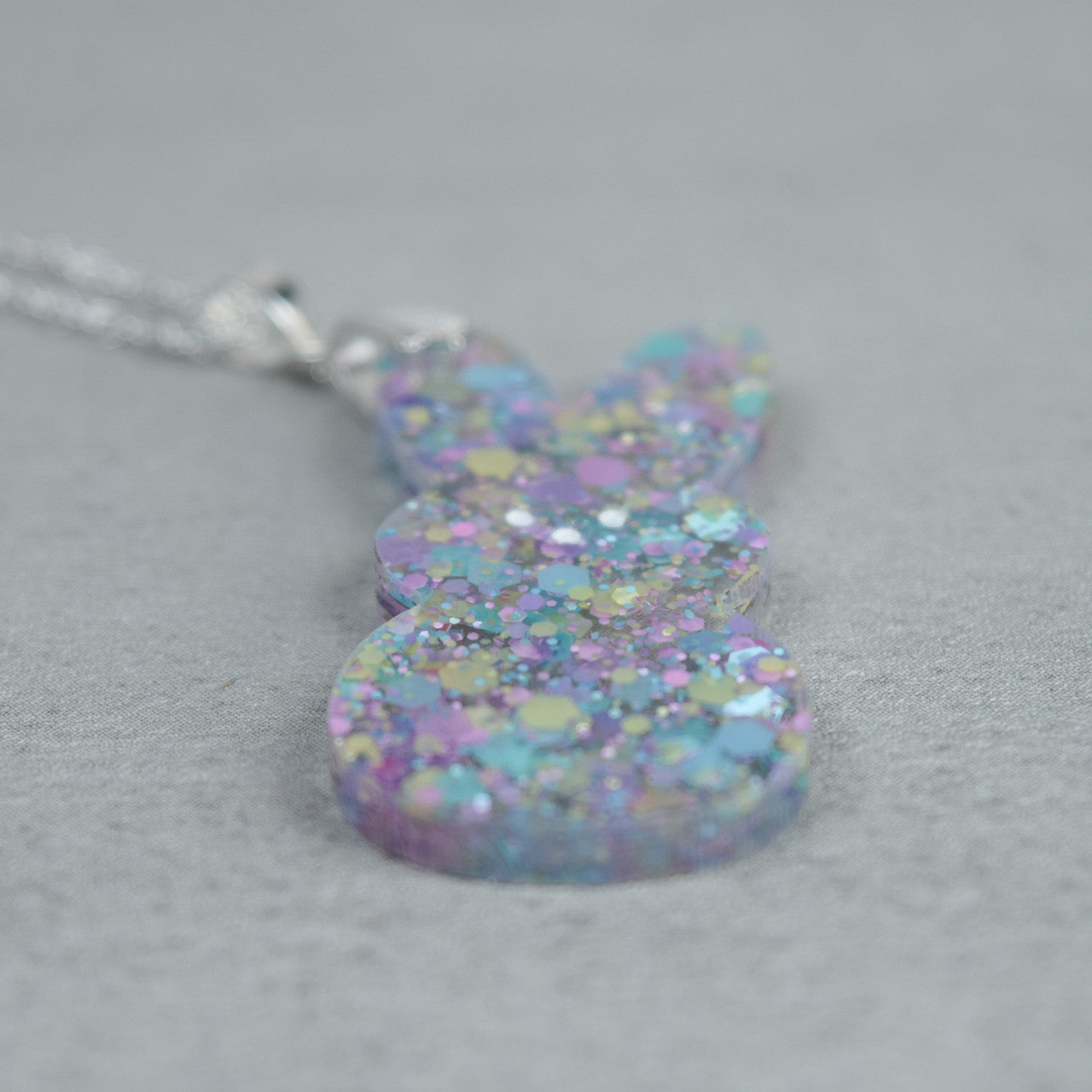 Easter Bunny Necklace, Purple Glitter Acrylic Bunny