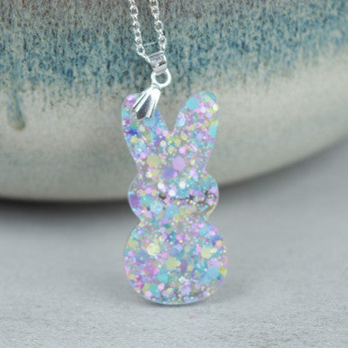 Easter Bunny Necklace, Purple Glitter Acrylic Bunny