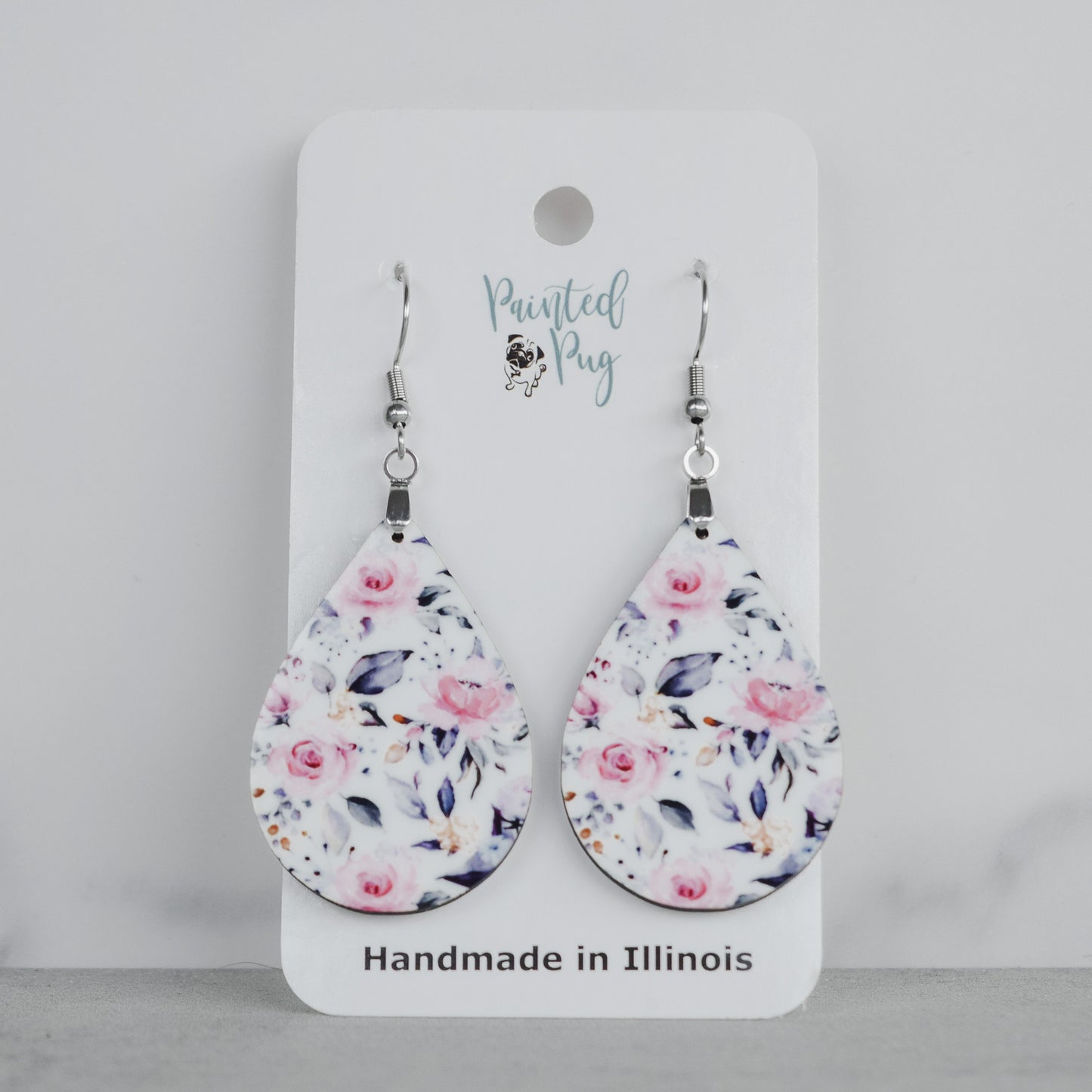 Pink Floral Teardrop Earrings – Romantic Lightweight Handmade Dangles
