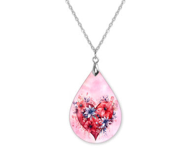 Floral Heart 3 Teardrop Shape Necklace