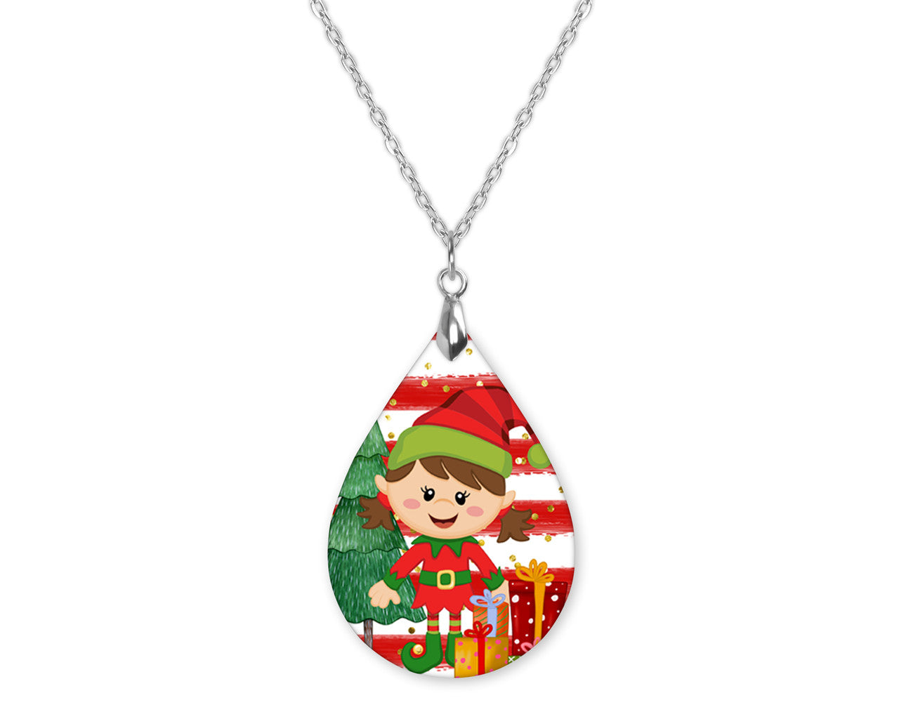 Elf Girl Christmas Teardrop Shape Necklace