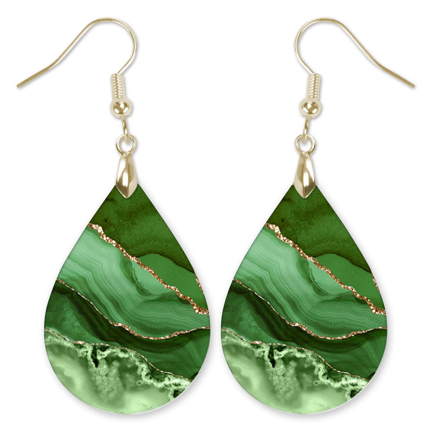 Green & Gold Teardrop Earrings – Handmade Agate-Style Jewelry in Two Sizes