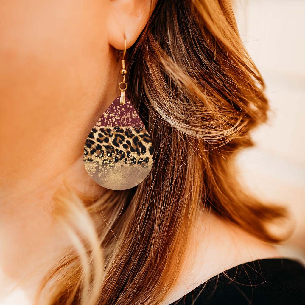 Red Gold Leopard Teardrop Earrings – Handmade Statement Earrings in Two Sizes