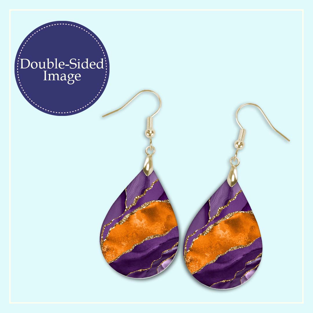 Purple & Orange Teardrop Earrings – Handmade Statement Jewelry with Gold Accents