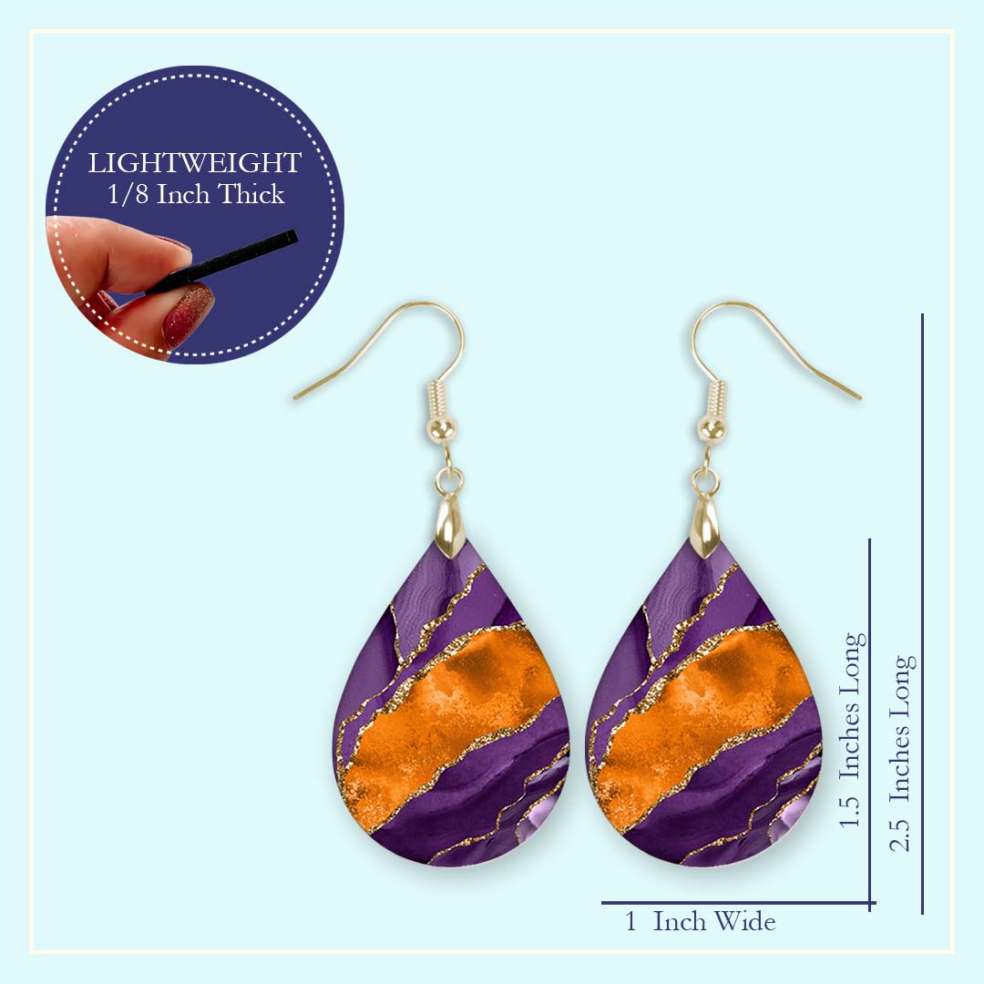 Purple & Orange Teardrop Earrings – Handmade Statement Jewelry with Gold Accents