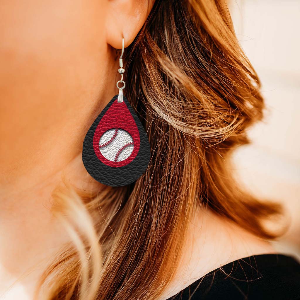 Baseball Earrings – Black & Red Game Day Jewelry in Two Sizes