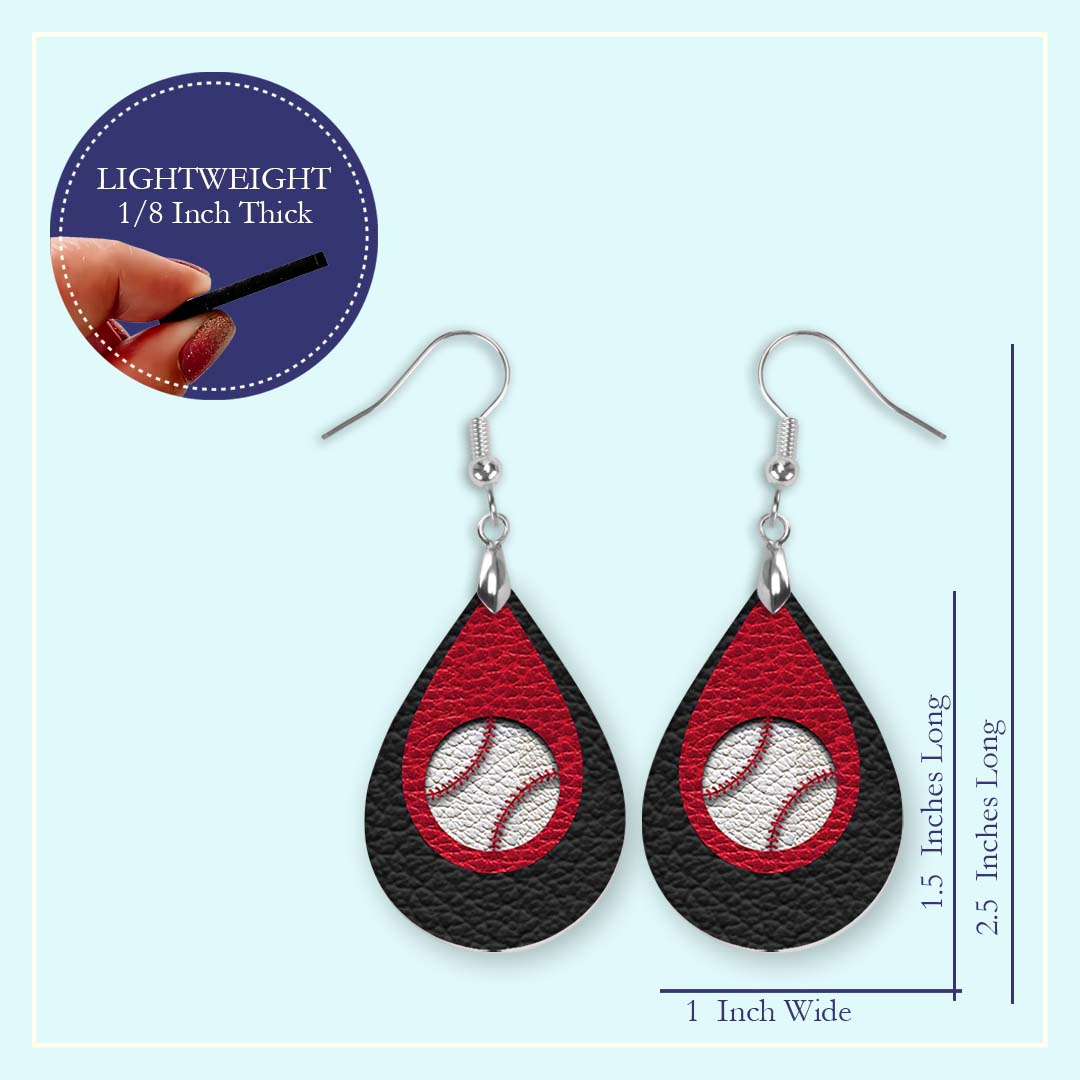 Baseball Earrings – Black & Red Game Day Jewelry in Two Sizes