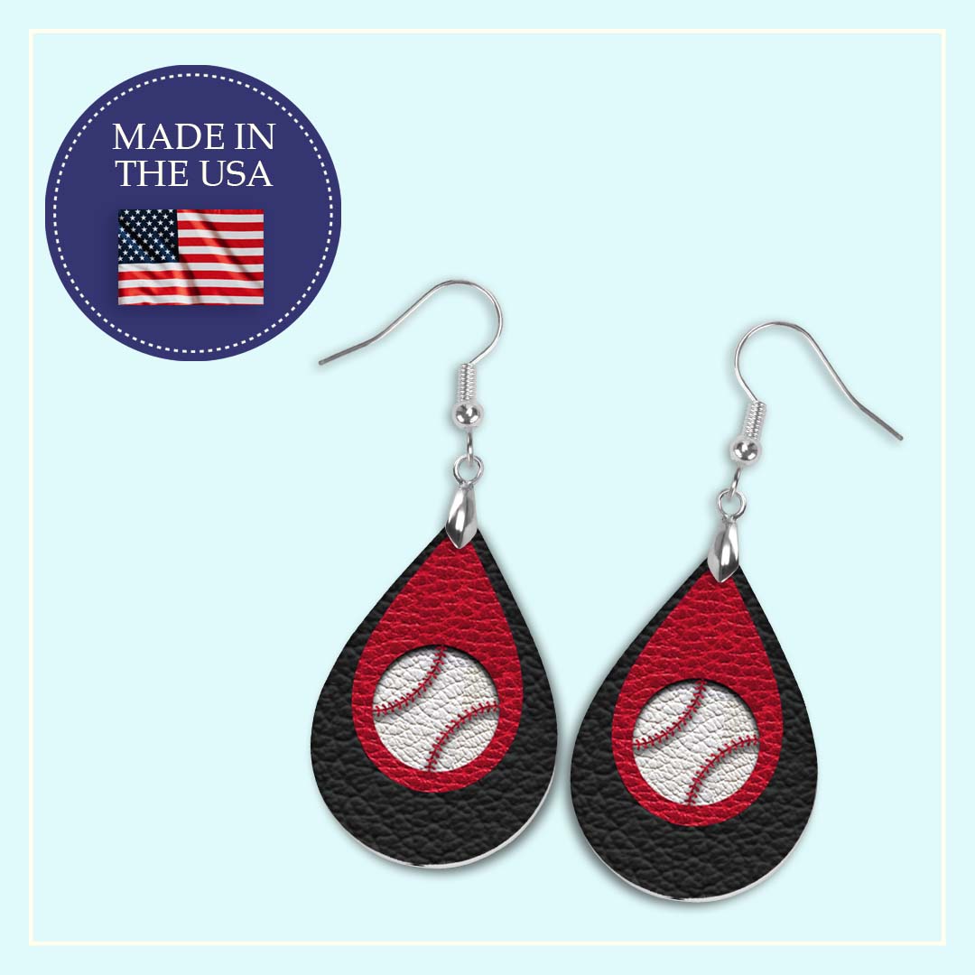 Baseball Earrings – Black & Red Game Day Jewelry in Two Sizes