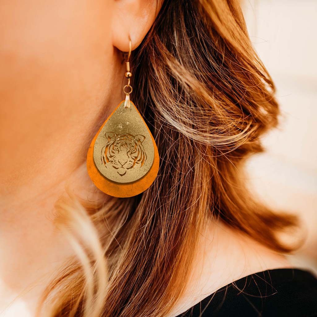 Tiger Orange and Gold Teardrop Earrings – Gameday Statement Jewelry