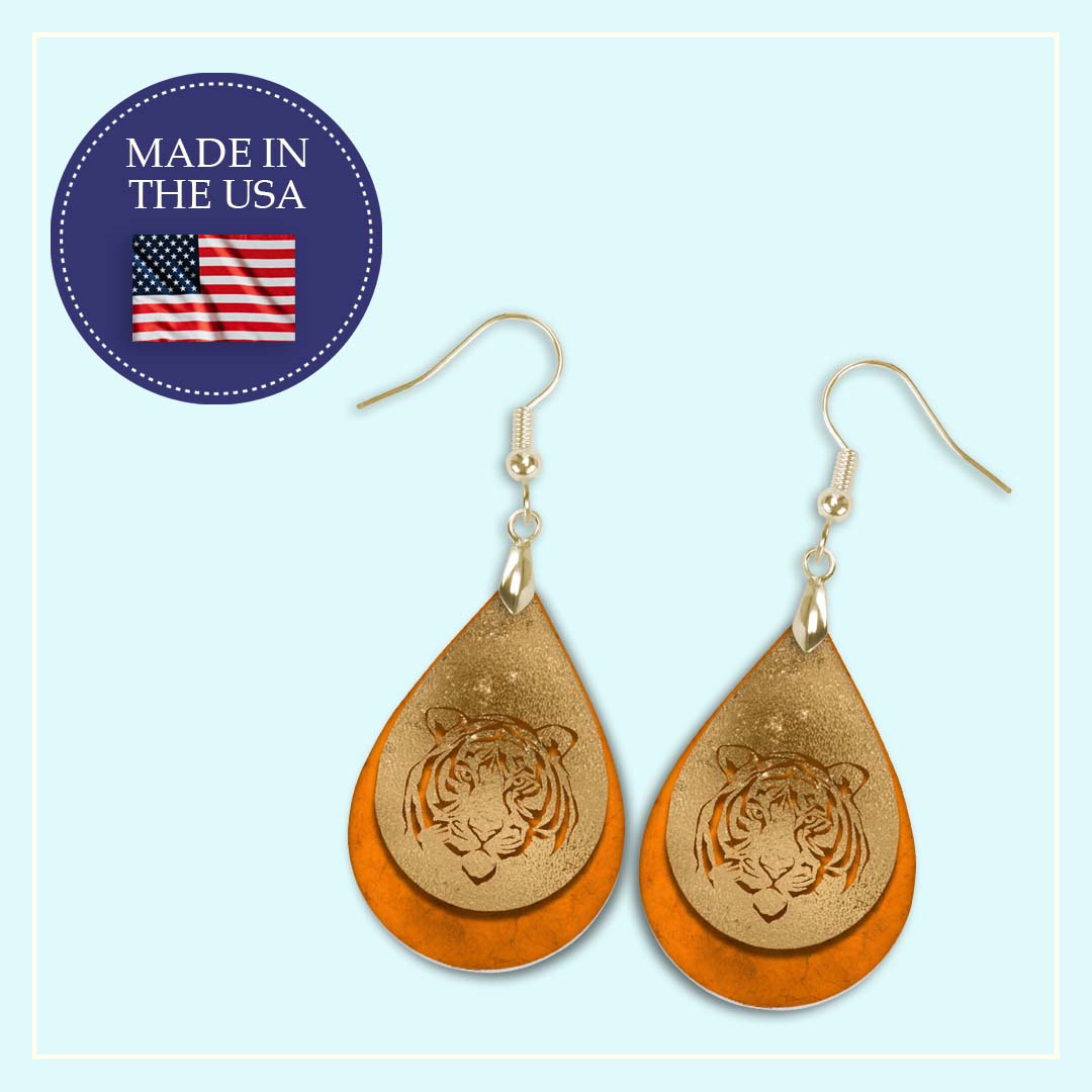 Tiger Orange and Gold Teardrop Earrings – Gameday Statement Jewelry