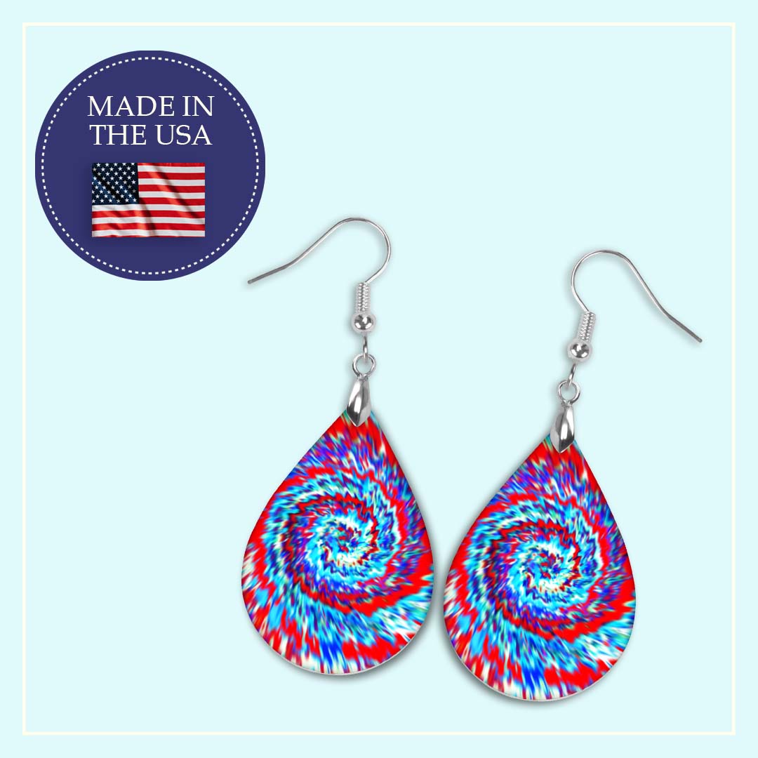 Red and Teal Tie Dye Teardrop Earrings