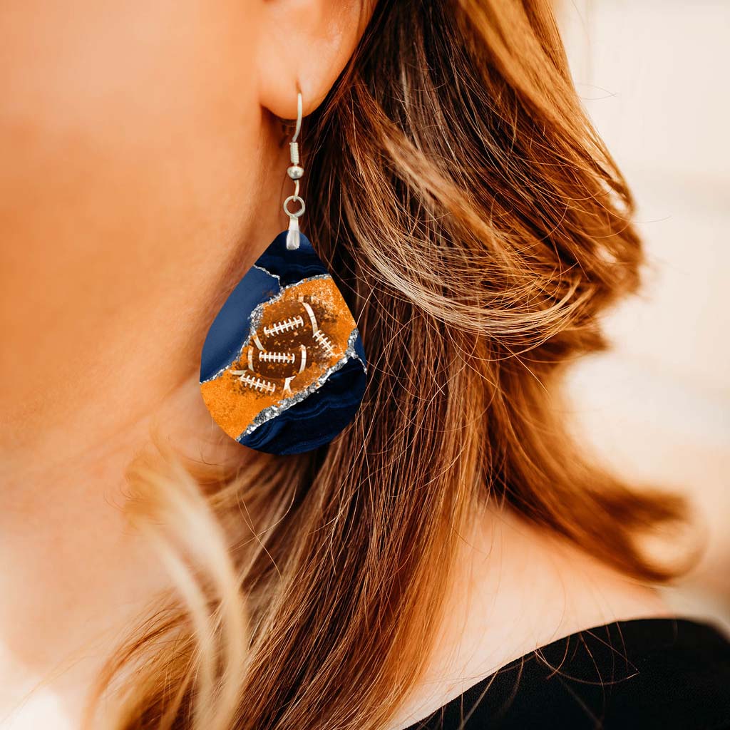 Navy and Orange Football Teardrop Earrings – Handmade Gameday Jewelry