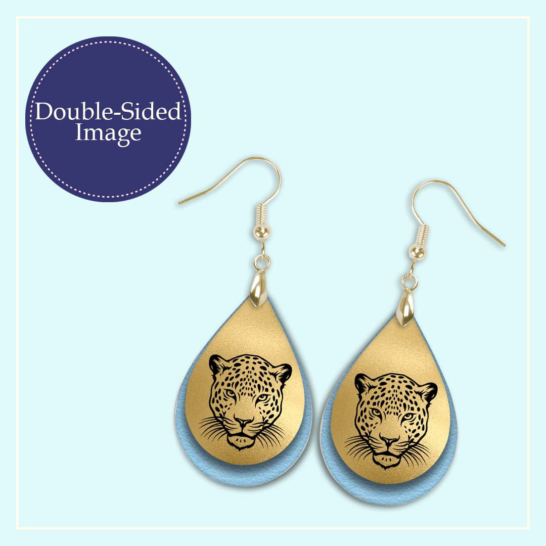 Handmade Light Blue and Gold Jaguar Earrings | School Spirit Sports Earrings | Game Day Fan Gift