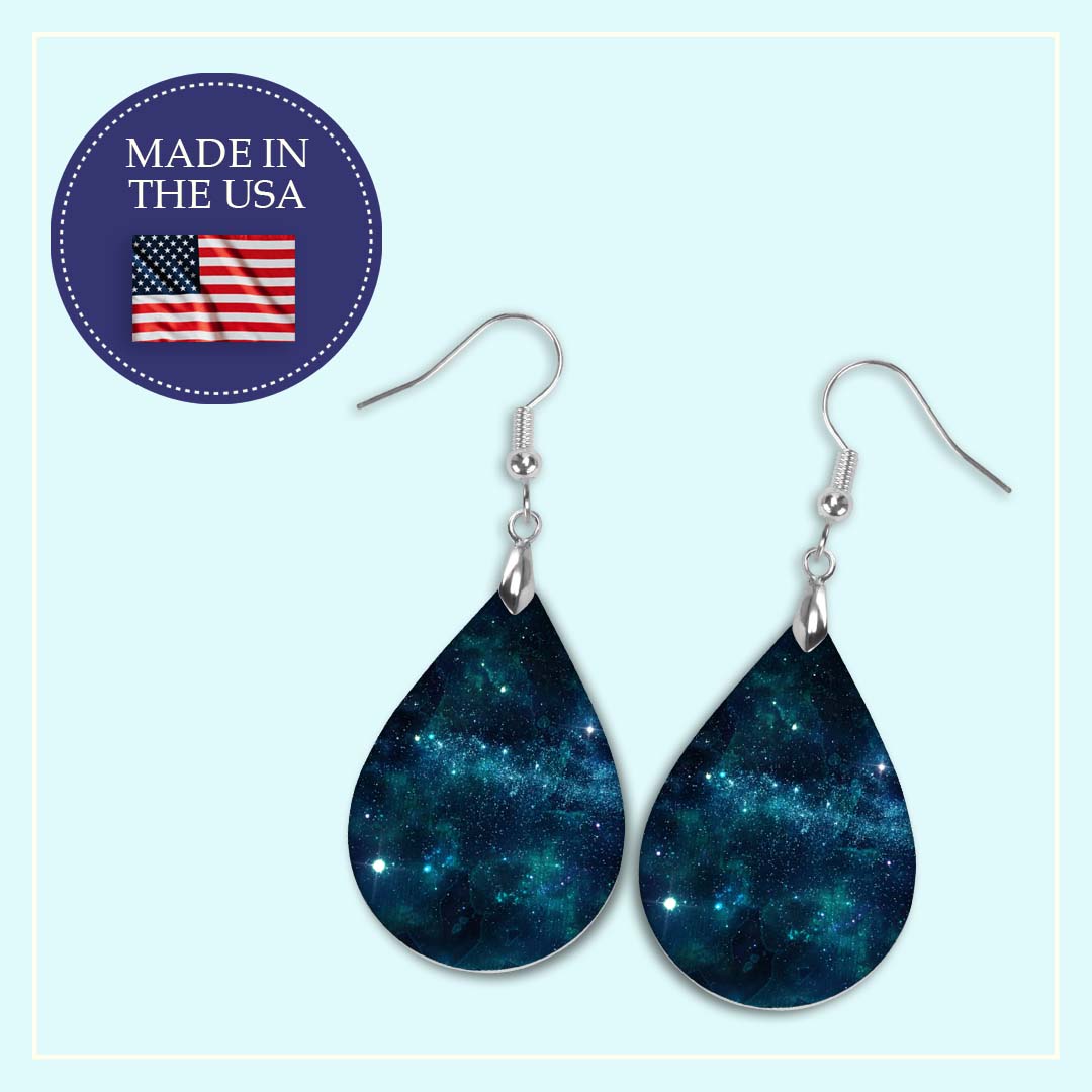 Blue Galaxy Teardrop Earrings – Handmade Cosmic Earrings in Two Sizes