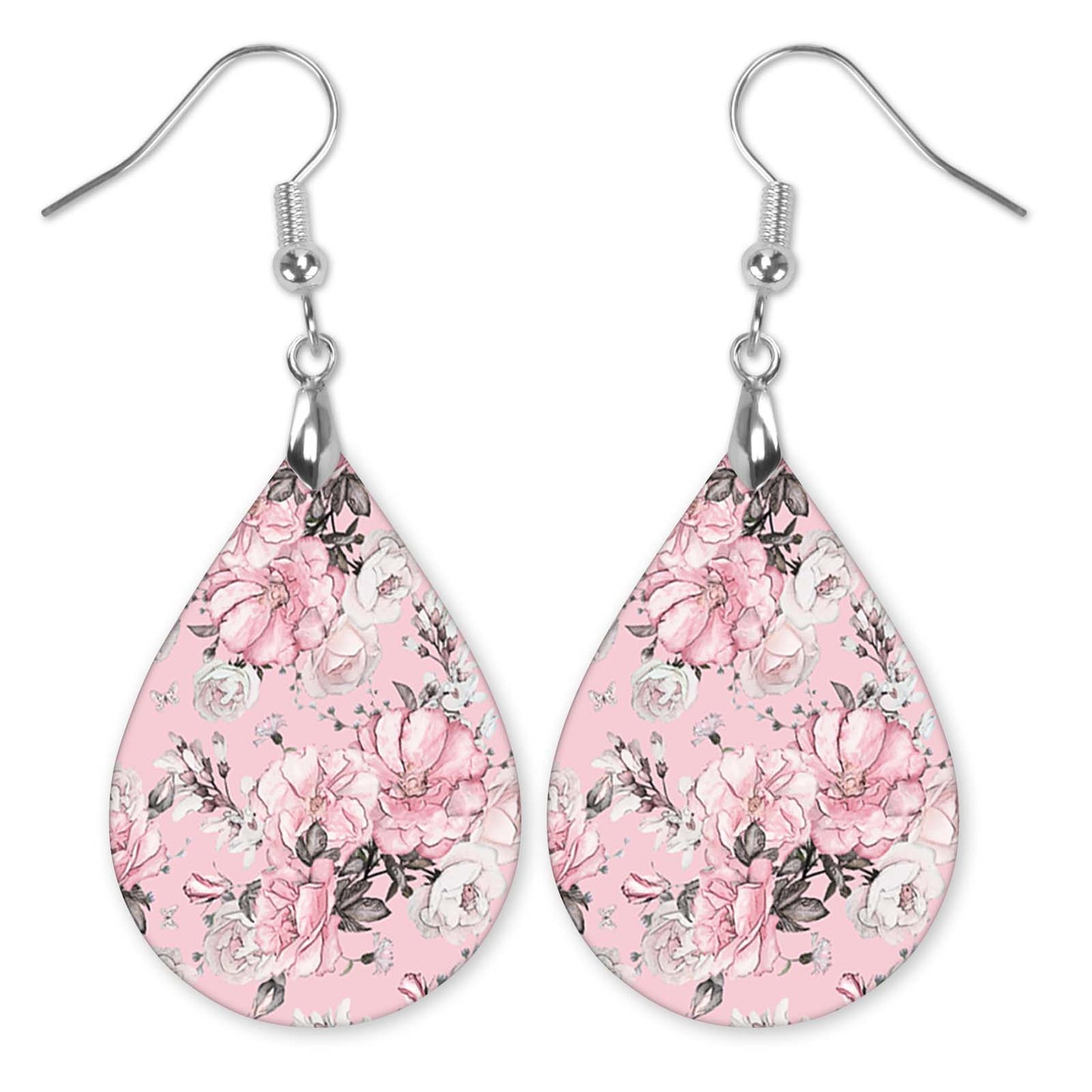 Pink Floral Teardrop Earrings – Romantic Lightweight Handmade Dangles