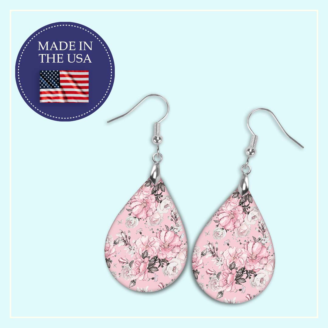 Pink Floral Teardrop Earrings – Romantic Lightweight Handmade Dangles