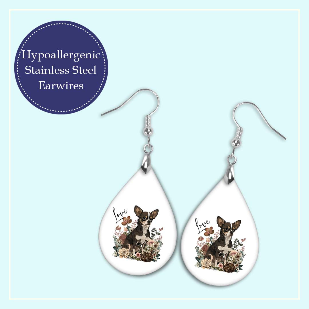 Chihuahua Earrings – Floral Love Dog Teardrop Earrings
