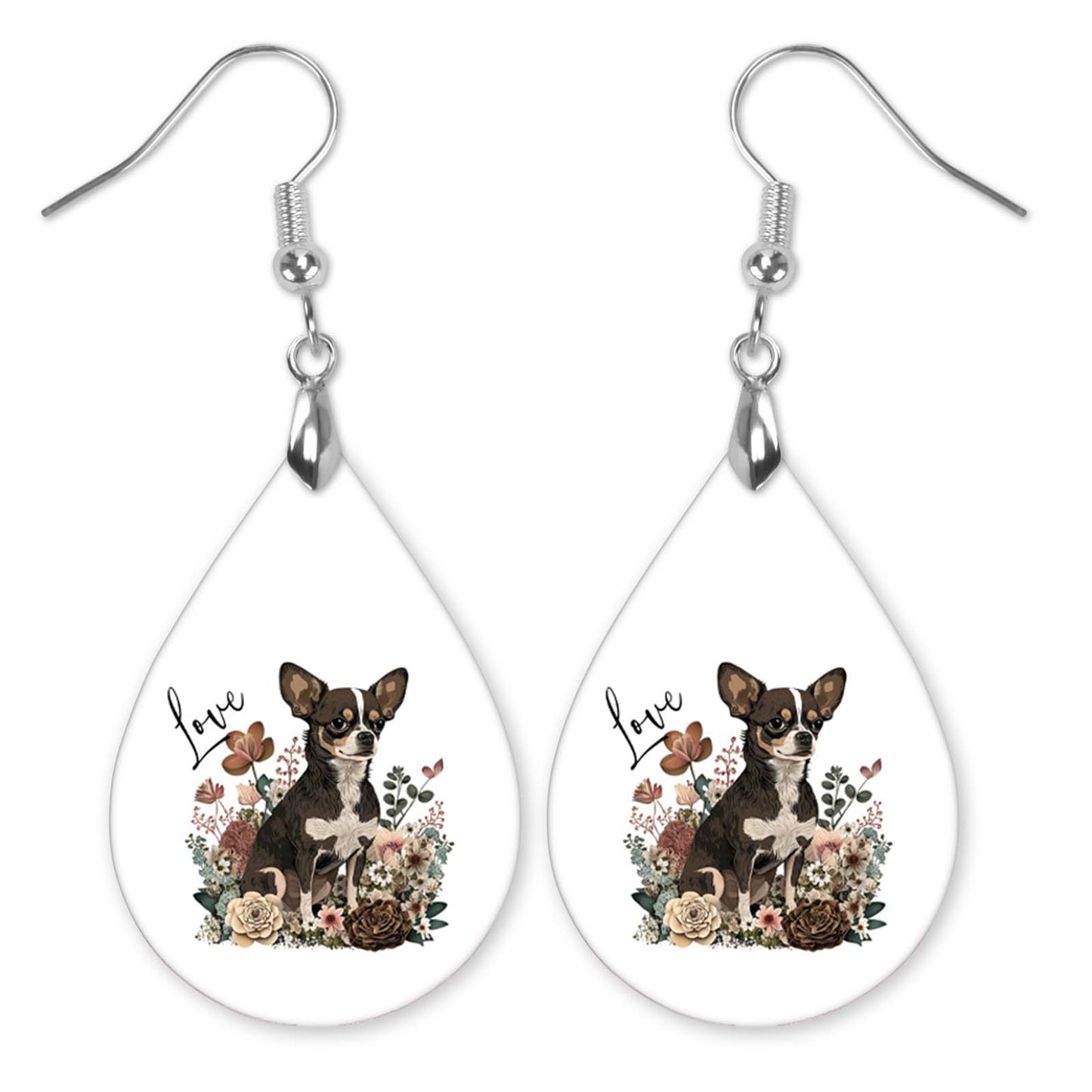 Chihuahua Earrings – Floral Love Dog Teardrop Earrings