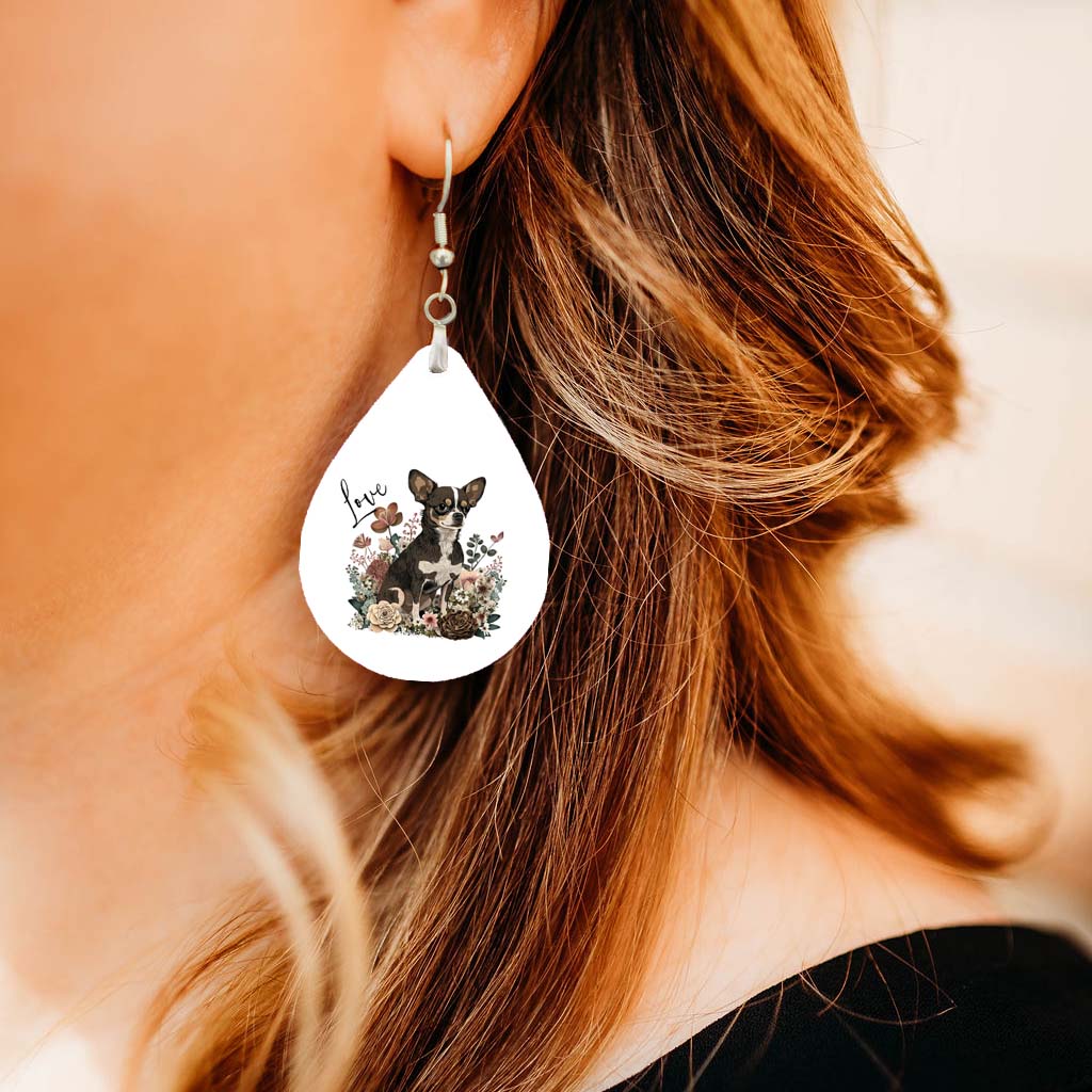 Chihuahua Earrings – Floral Love Dog Teardrop Earrings
