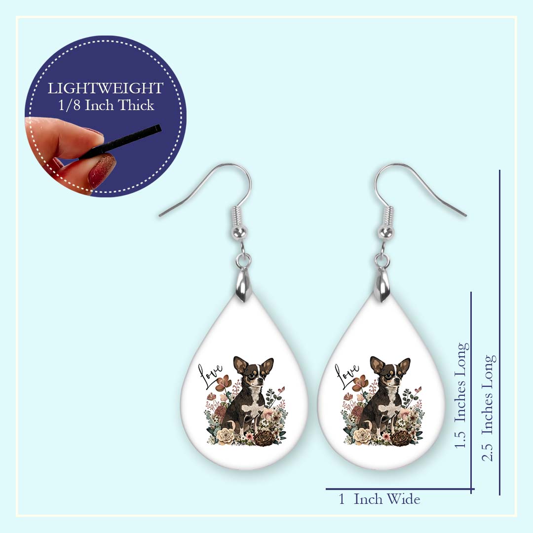 Chihuahua Earrings – Floral Love Dog Teardrop Earrings