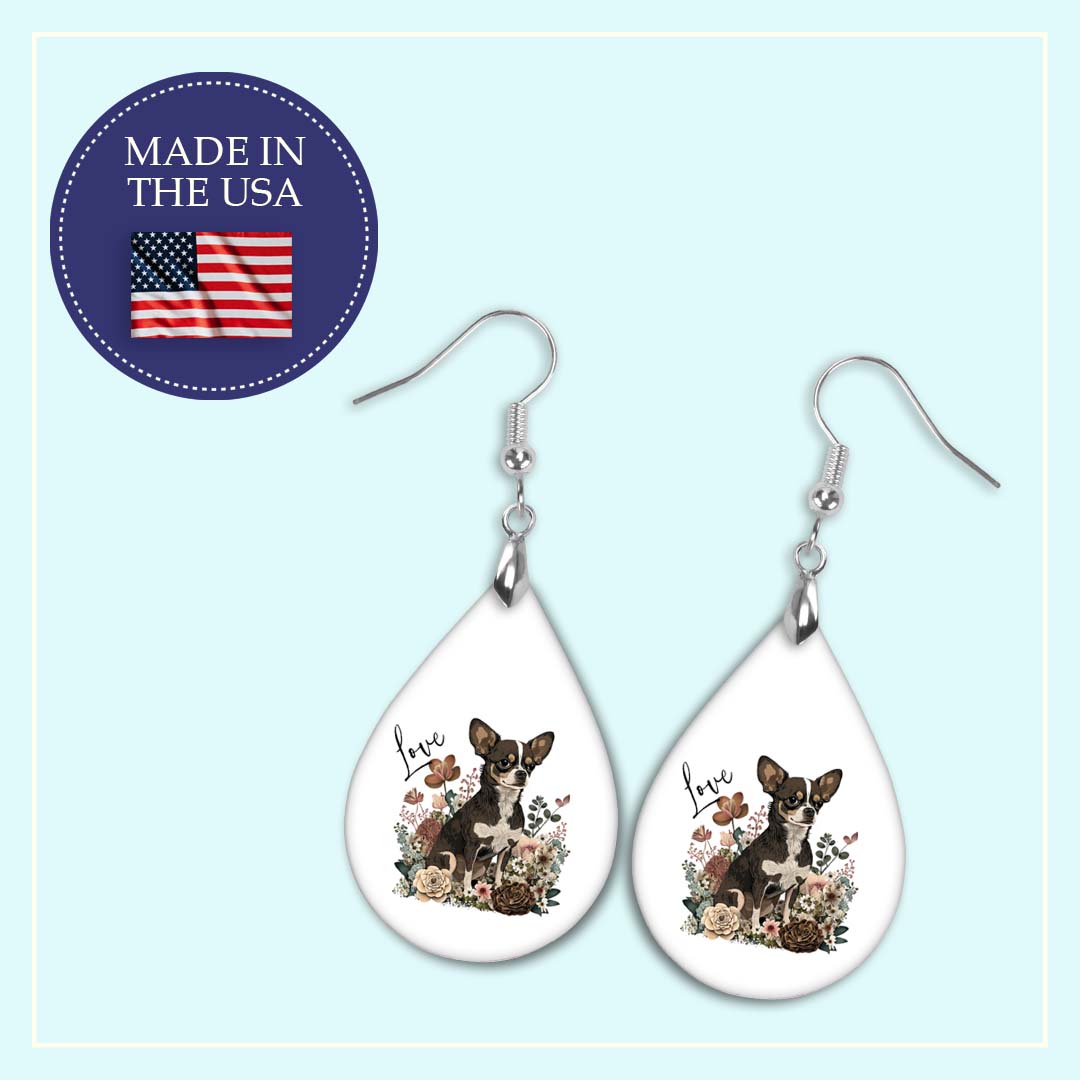Chihuahua Earrings – Floral Love Dog Teardrop Earrings