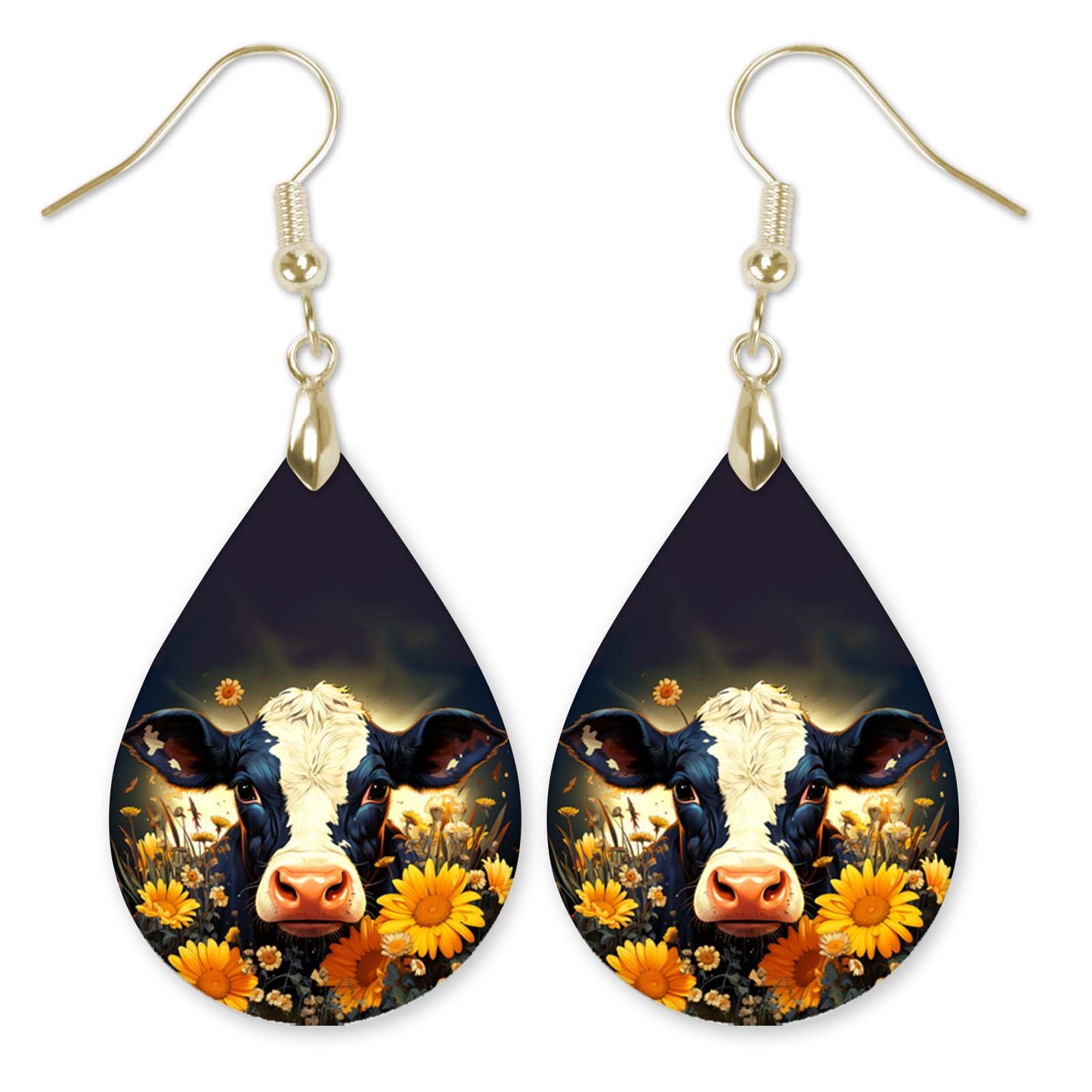 Cow Earrings – Handmade Lightweight Floral Teardrop Earrings in Two Sizes