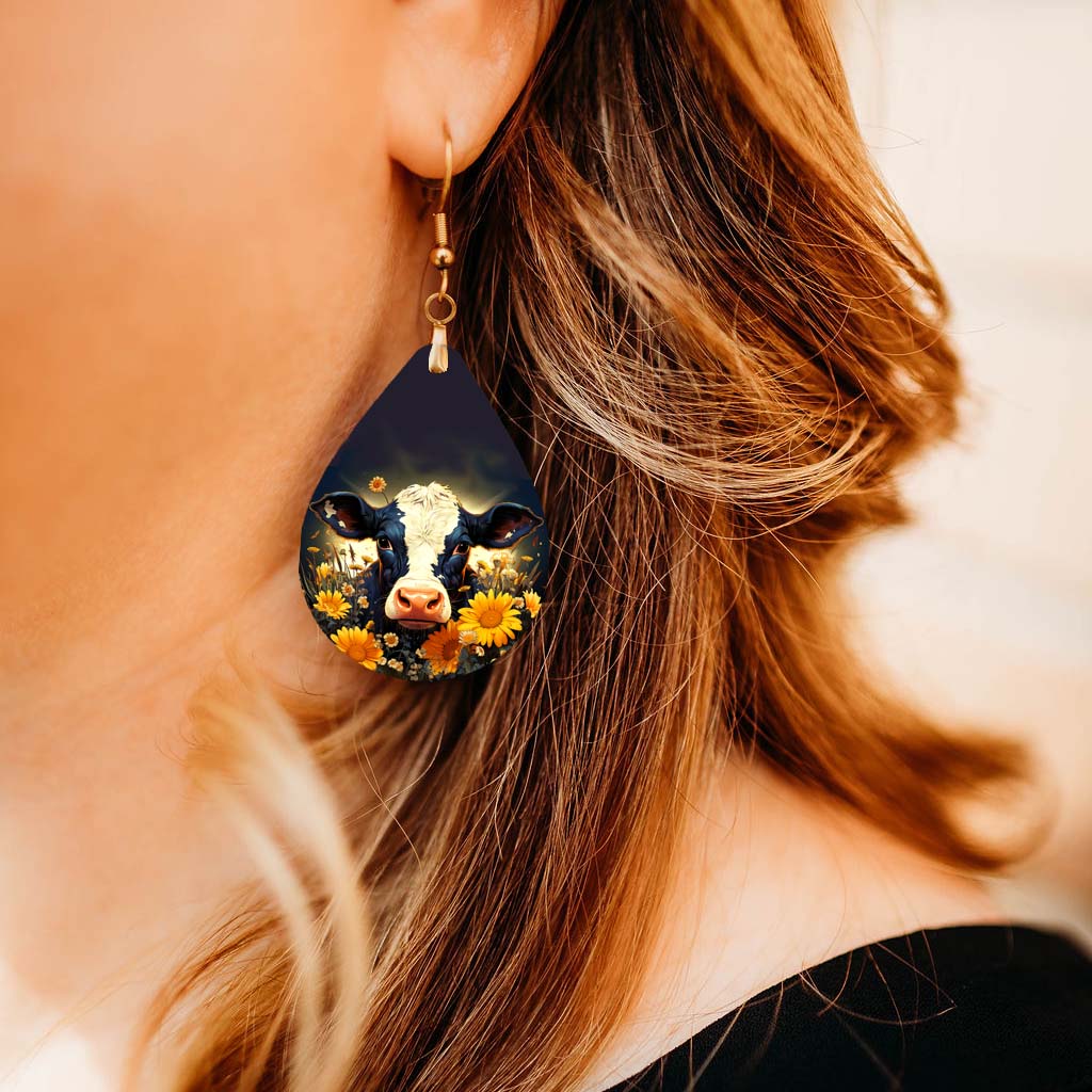Cow Earrings – Handmade Lightweight Floral Teardrop Earrings in Two Sizes