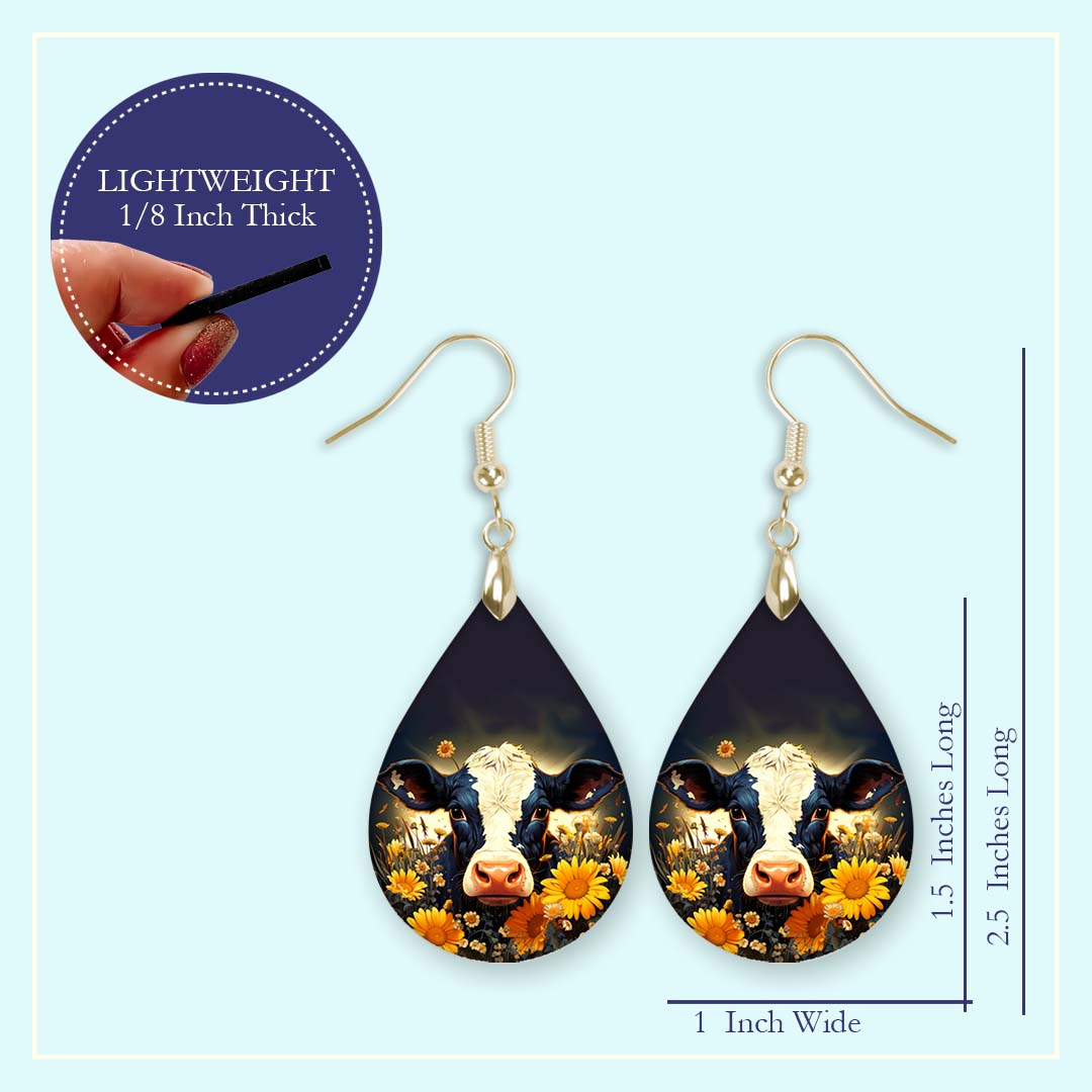 Cow Earrings – Handmade Lightweight Floral Teardrop Earrings in Two Sizes