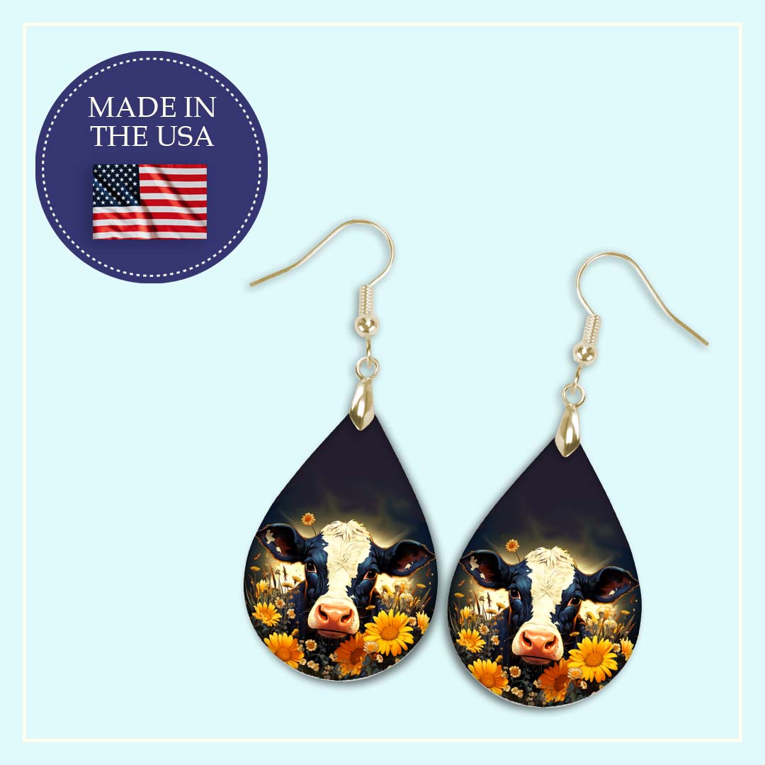 Cow Earrings – Handmade Lightweight Floral Teardrop Earrings in Two Sizes