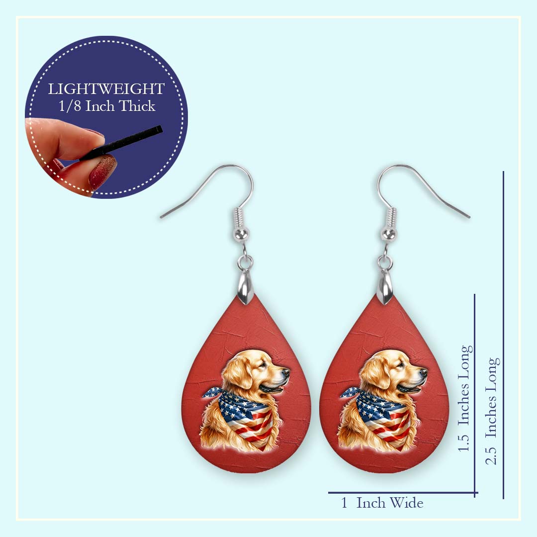 Patriotic Teardrop Earrings – Golden Retriever with USA Flag Bandana