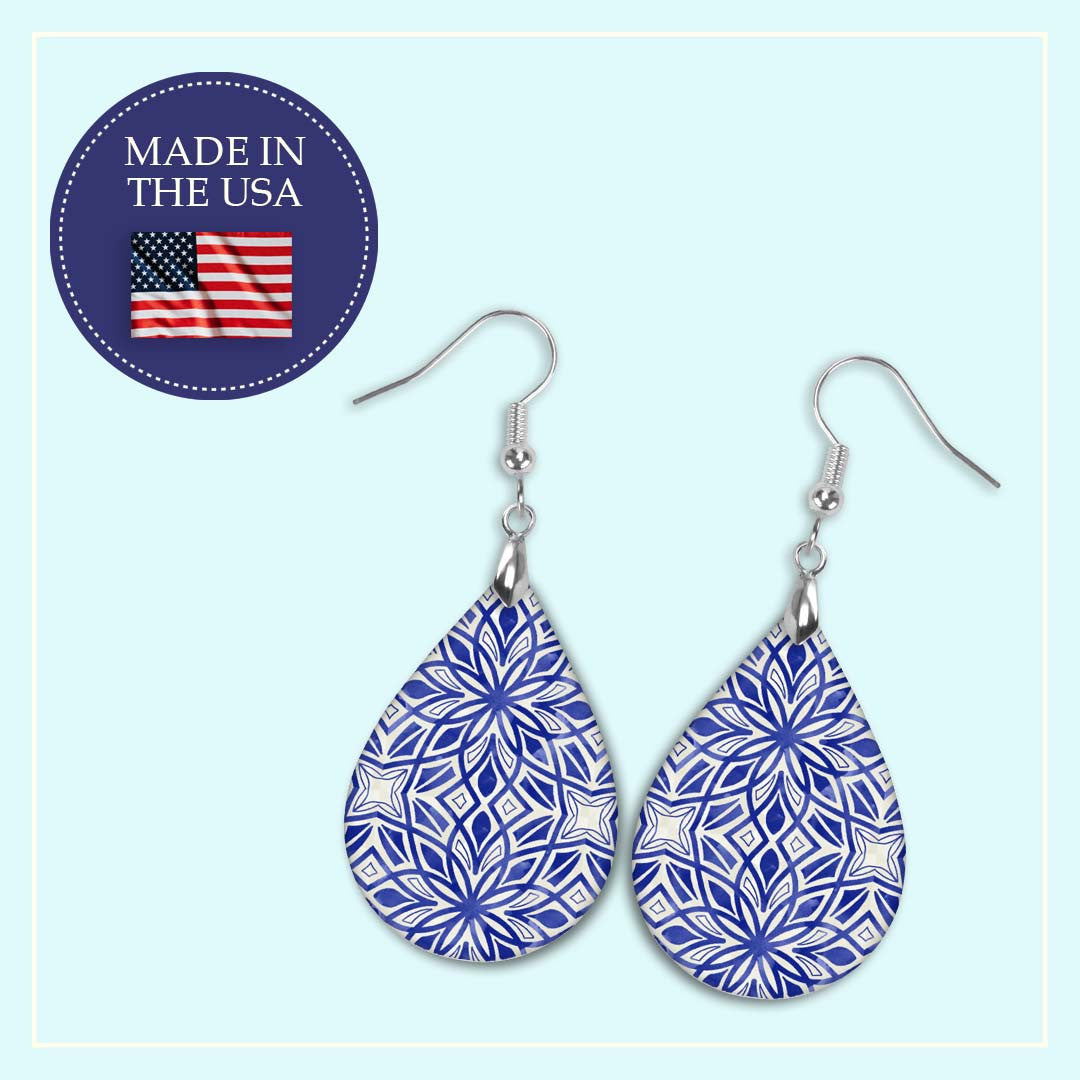 Blue Mosaic Teardrop Earrings