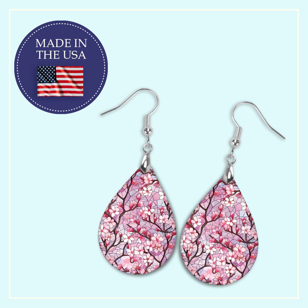 Cherry Blossom Teardrop Earrings – Pink and Blue