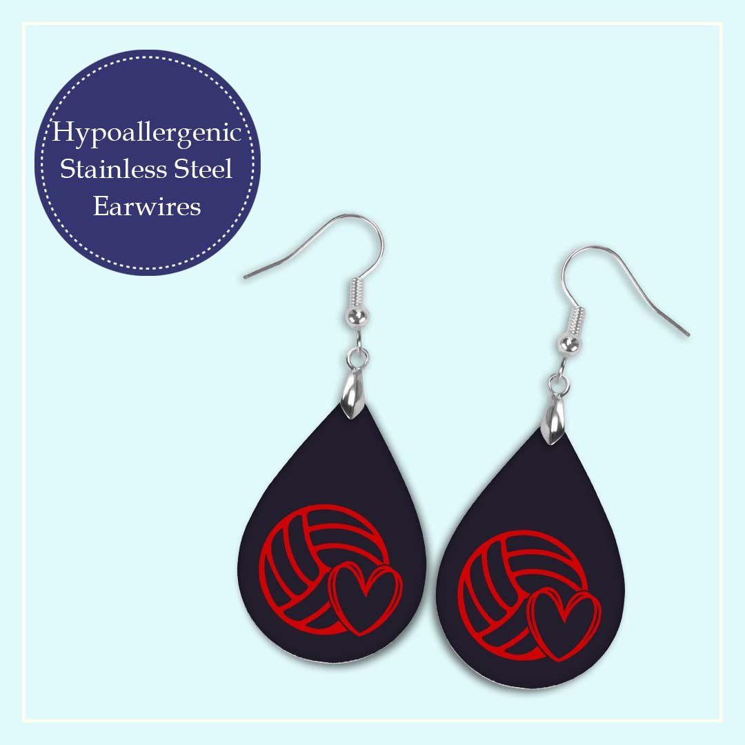Volleyball Mom Red and Black Varsity Volleyball Teardrop Earrings