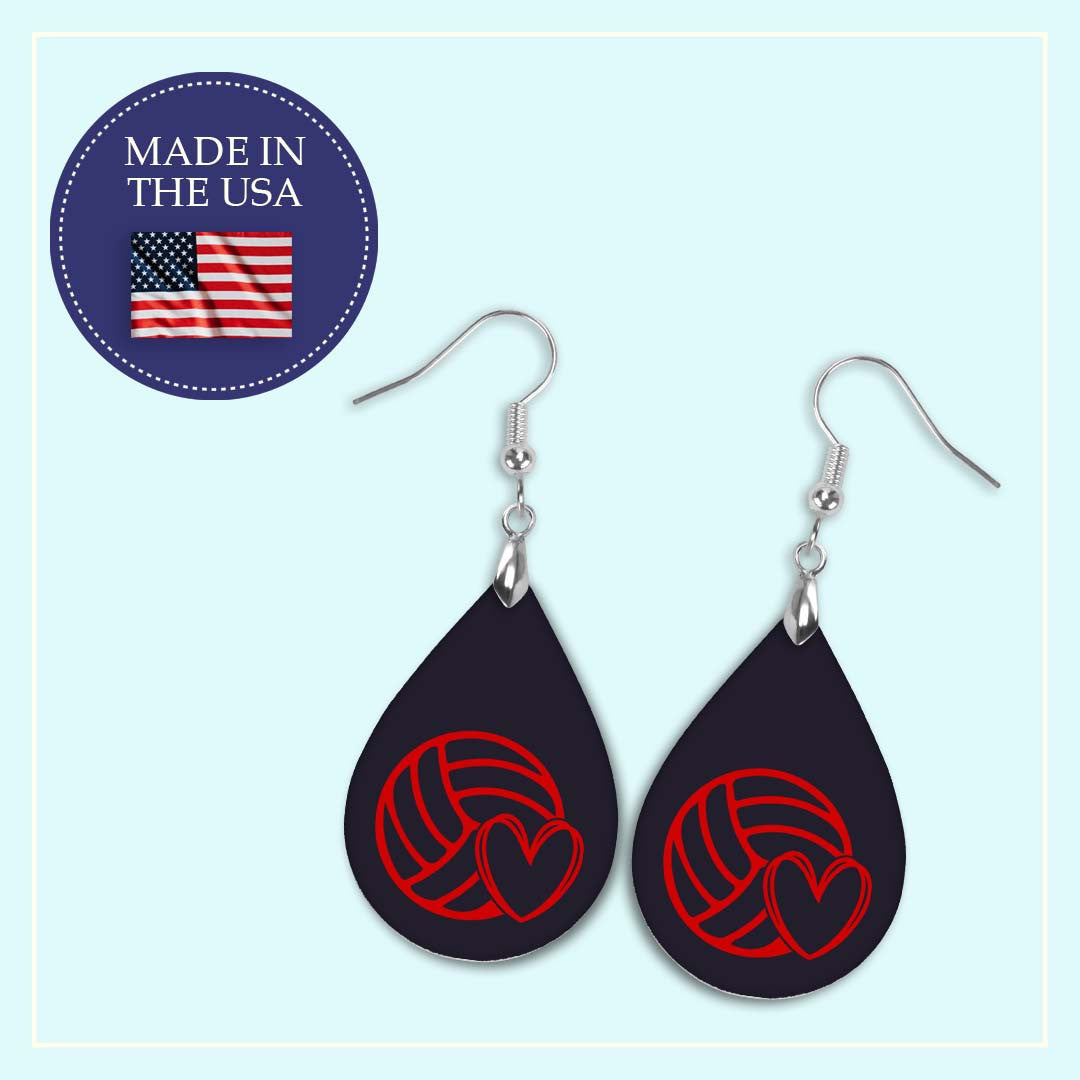 Volleyball Mom Red and Black Varsity Volleyball Teardrop Earrings
