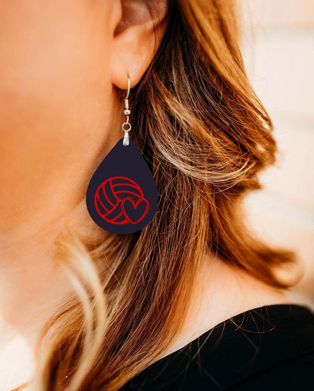 Volleyball Mom Red and Black Varsity Volleyball Teardrop Earrings