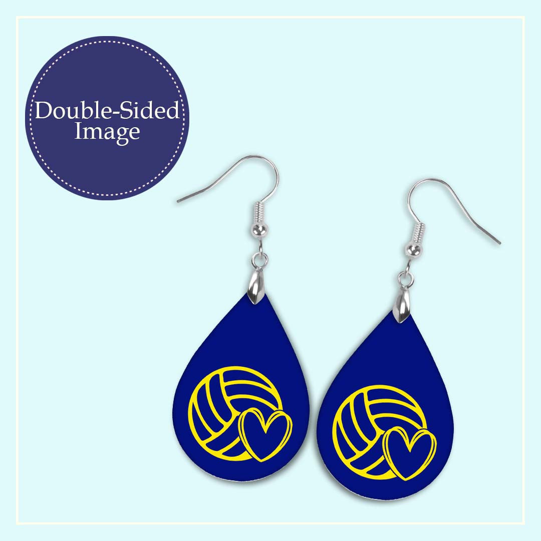 Volleyball Mom Blue and Yellow Varsity Volleyball Teardrop Earrings
