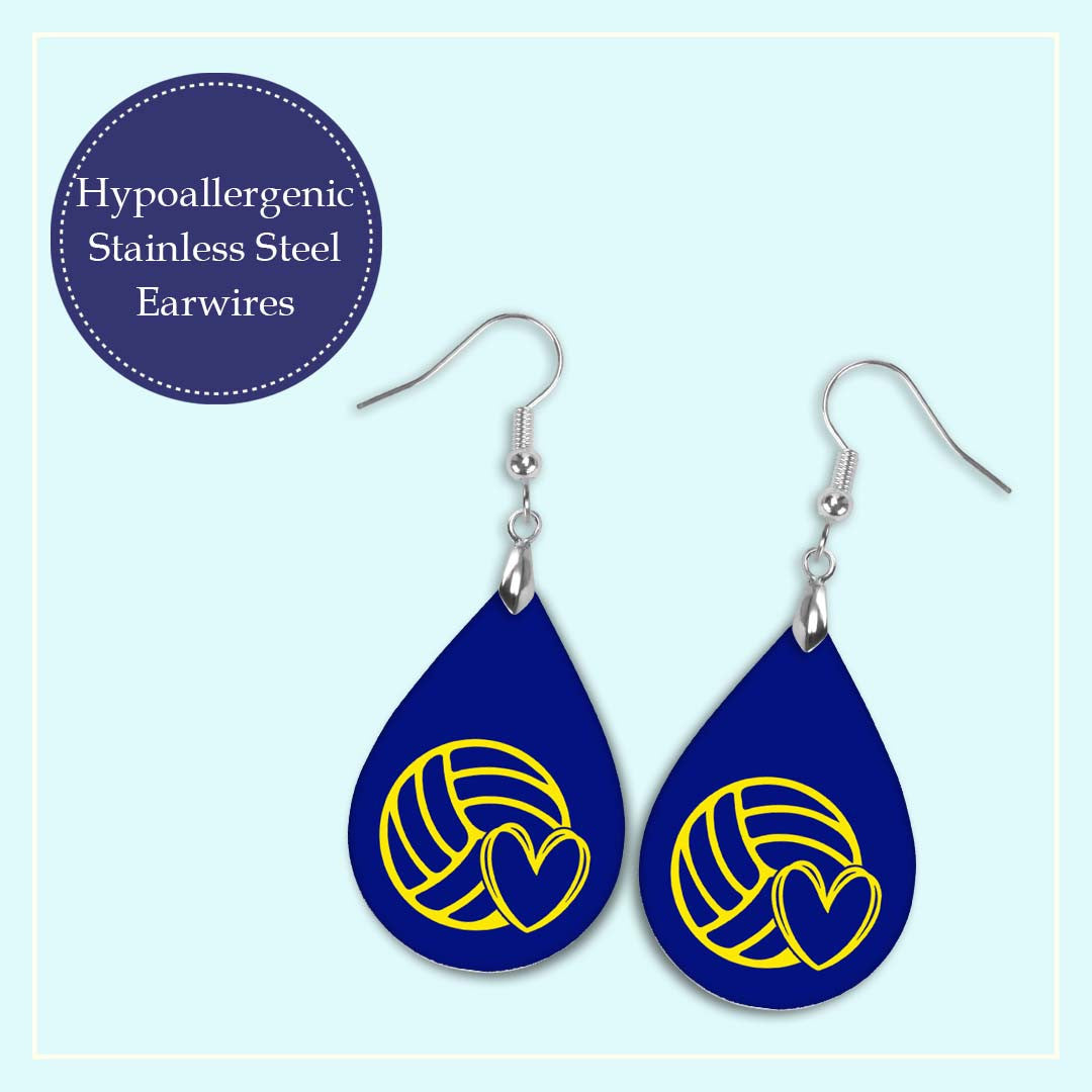 Volleyball Mom Blue and Yellow Varsity Volleyball Teardrop Earrings