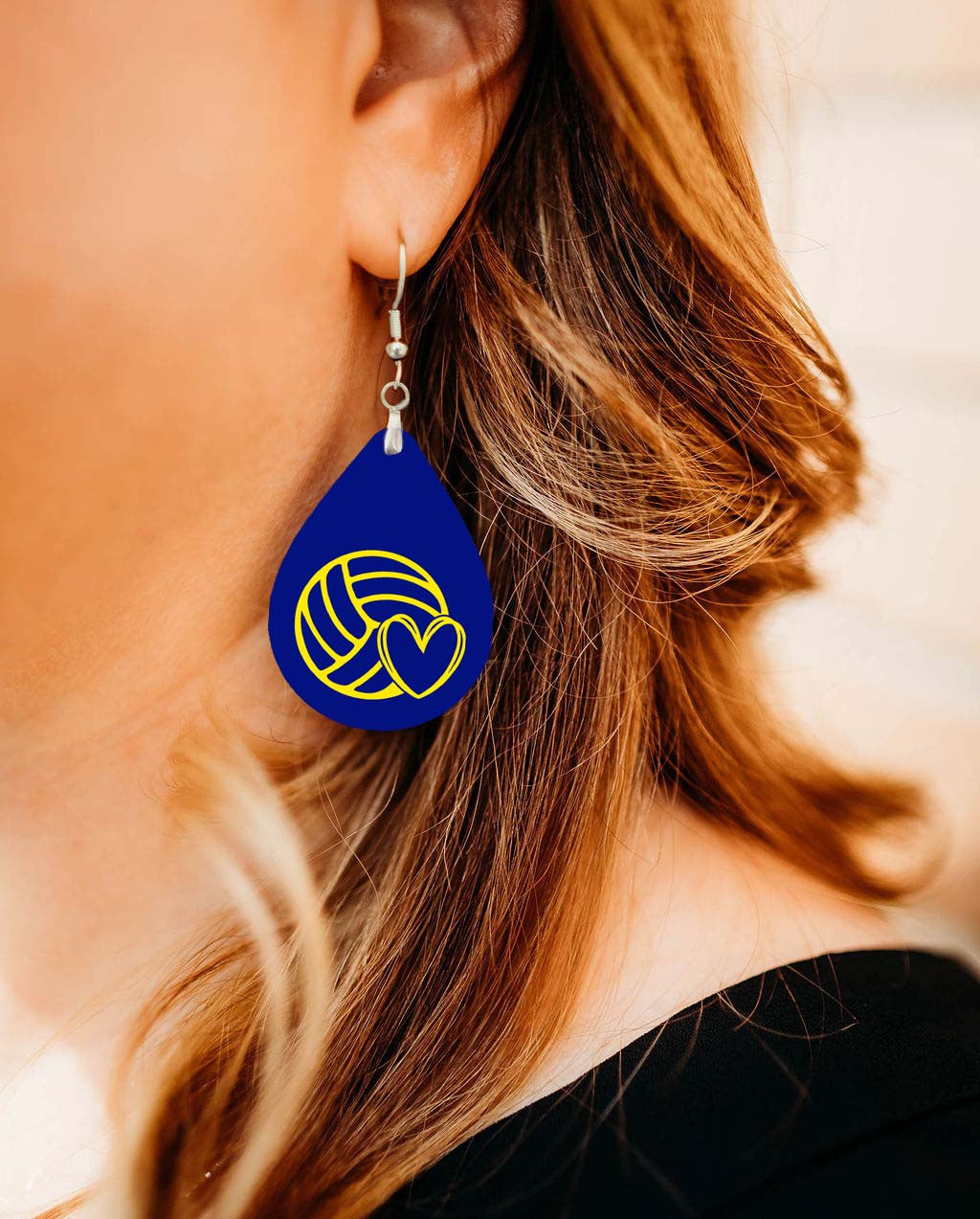 Volleyball Mom Blue and Yellow Varsity Volleyball Teardrop Earrings