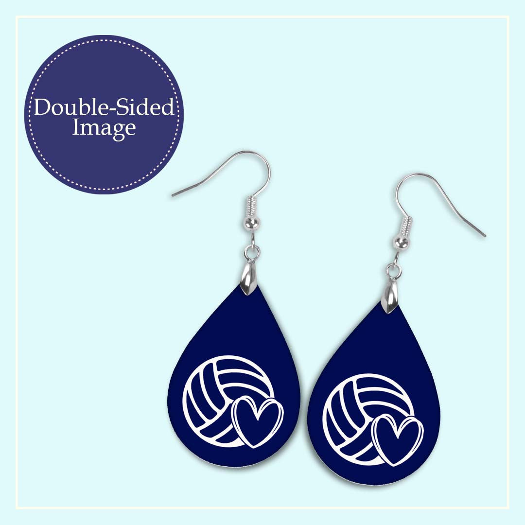 Volleyball Mom Navy Blue and White Varsity Volleyball Teardrop Earrings