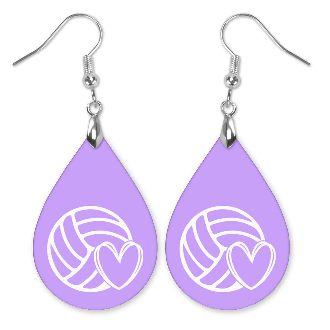 Volleyball Mom Lilac and White Varsity Volleyball Teardrop Earrings