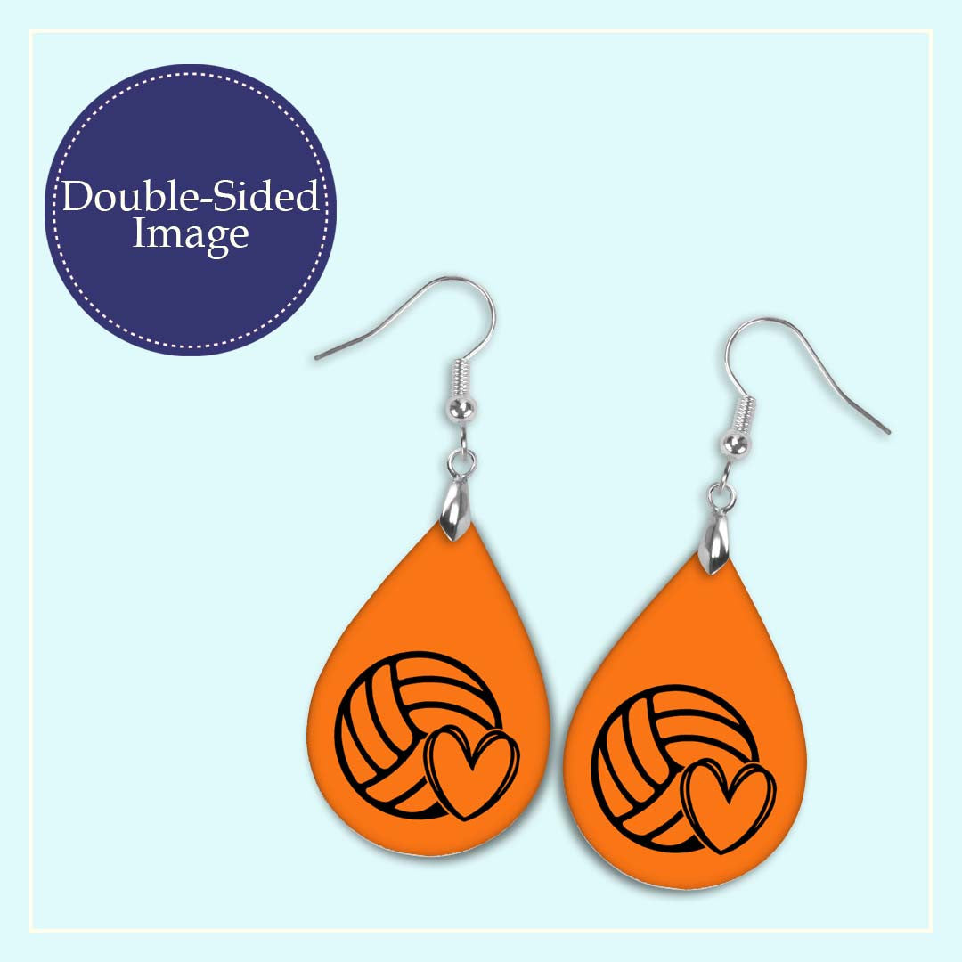 Volleyball Mom Orange and Black Varsity Volleyball Teardrop Earrings