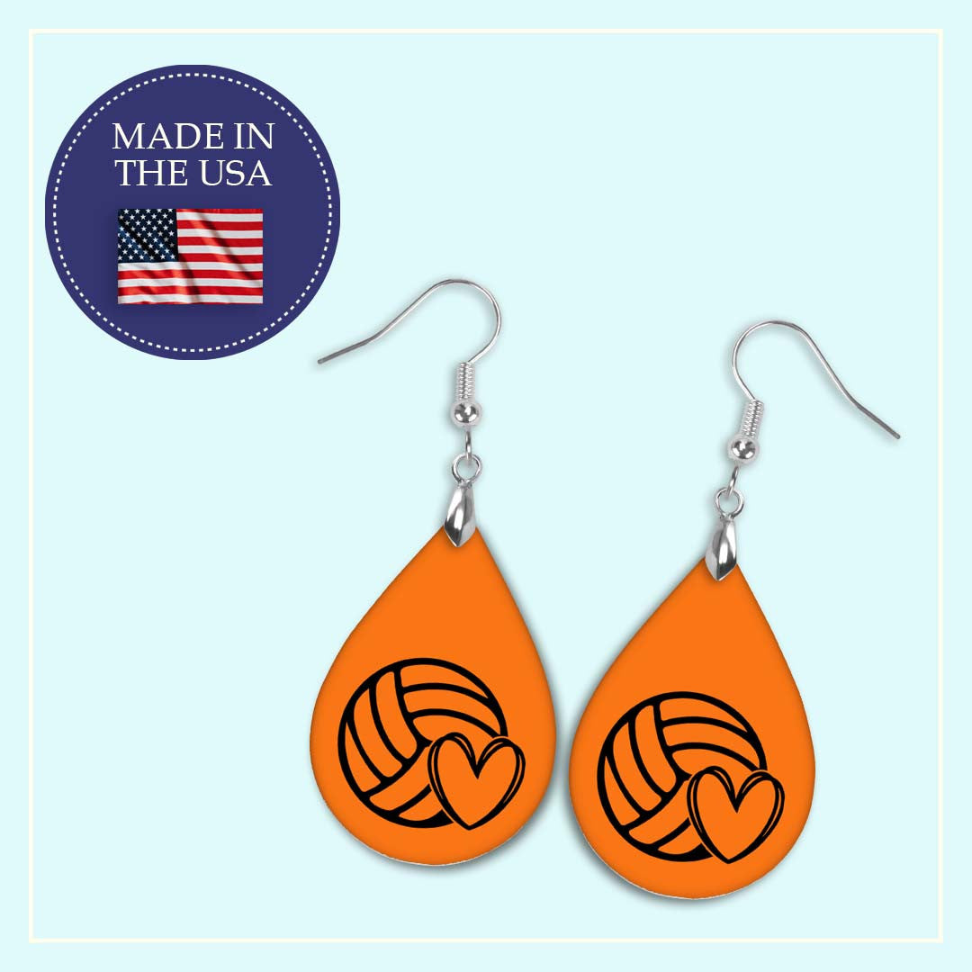 Volleyball Mom Orange and Black Varsity Volleyball Teardrop Earrings