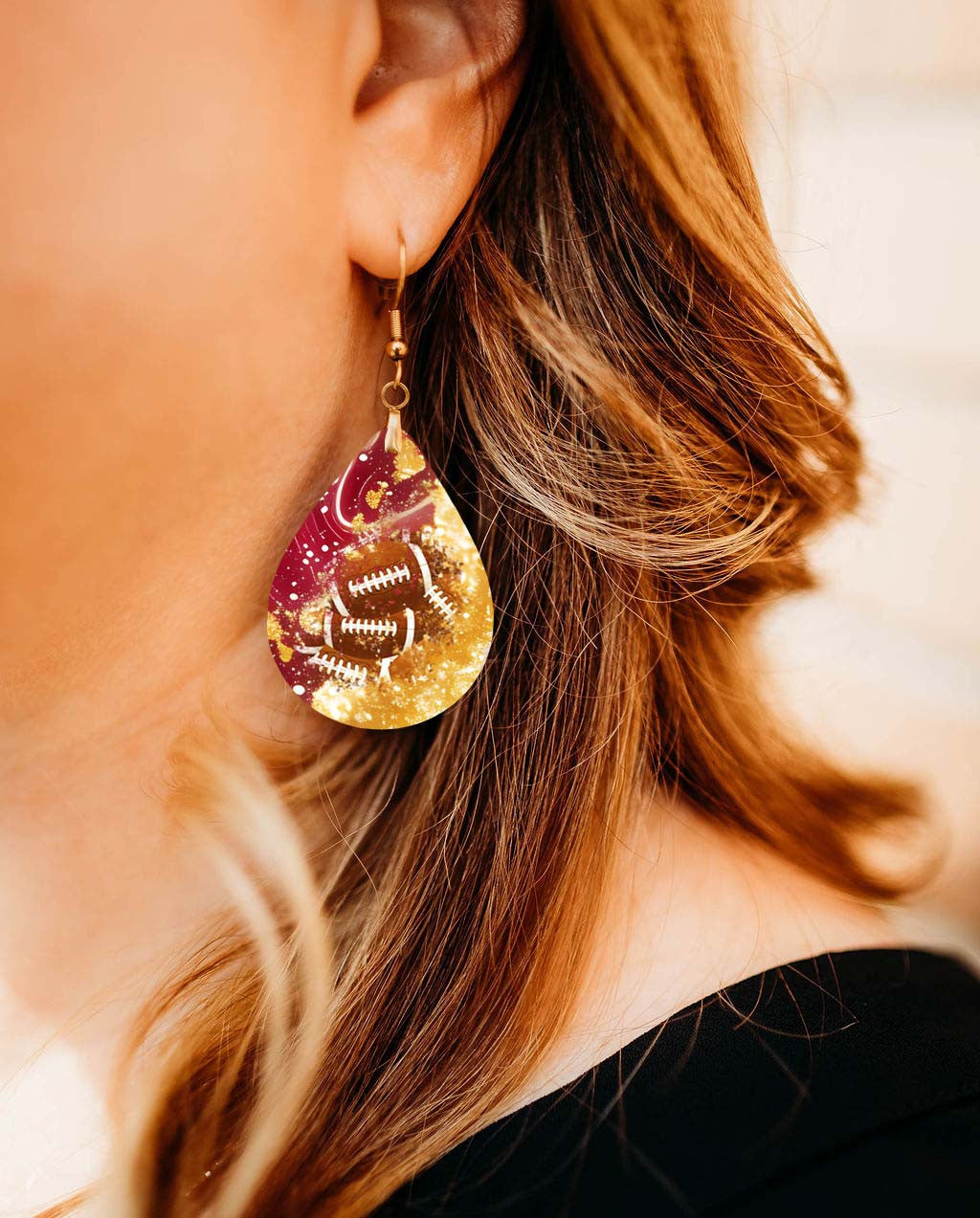 Handmade Red and Gold Football Themed Earrings - Perfect Gameday Accessory