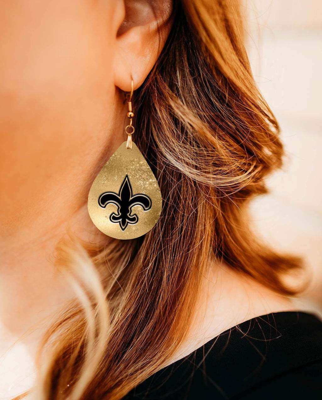 Handmade Fleur de Lis Earrings in Gold and Black | Mardi Gras Festival Special