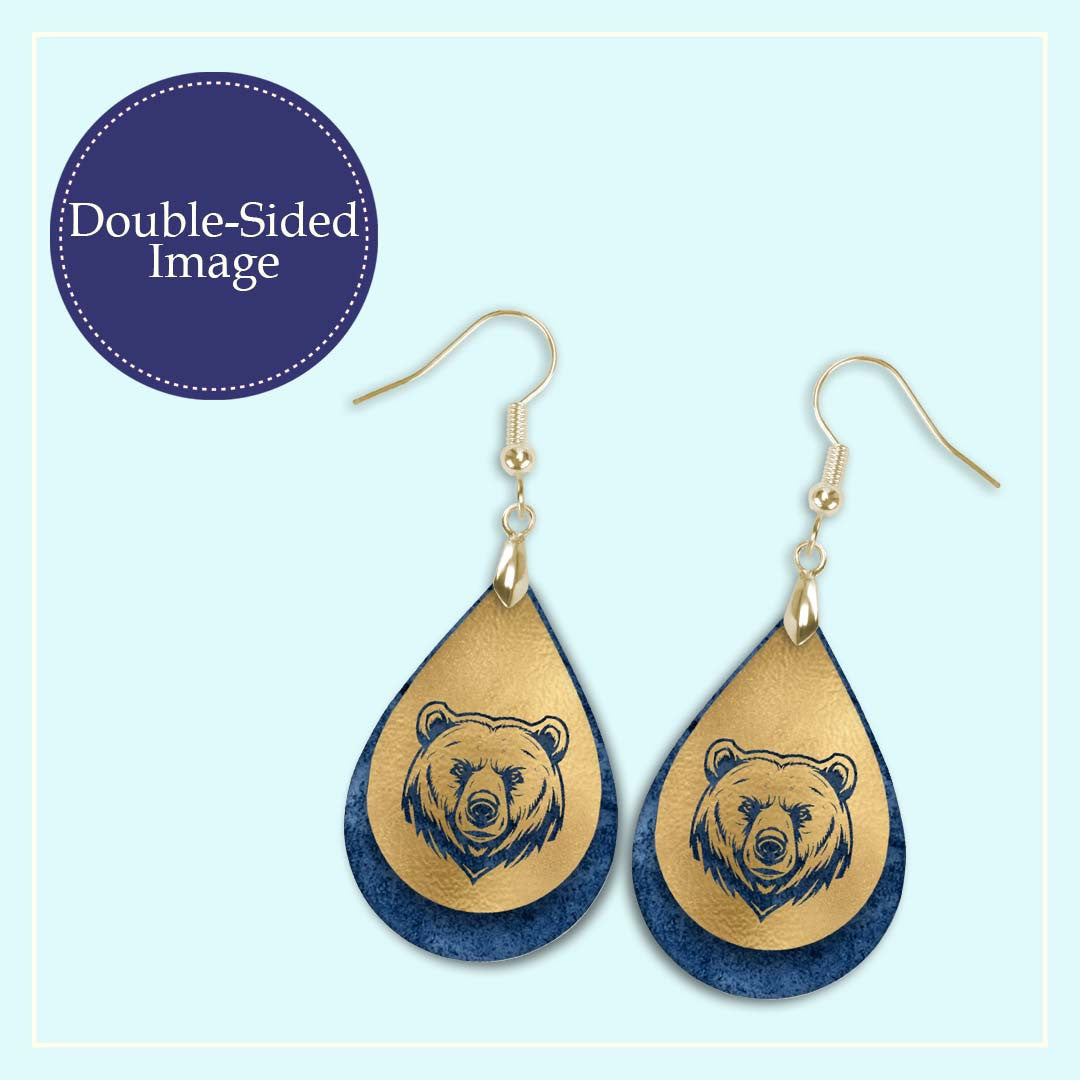 Handmade Navy Blue and Gold Football Bears Mascot Earrings - Perfect for School Spirit, Game day, Teachers, and Sports Fans